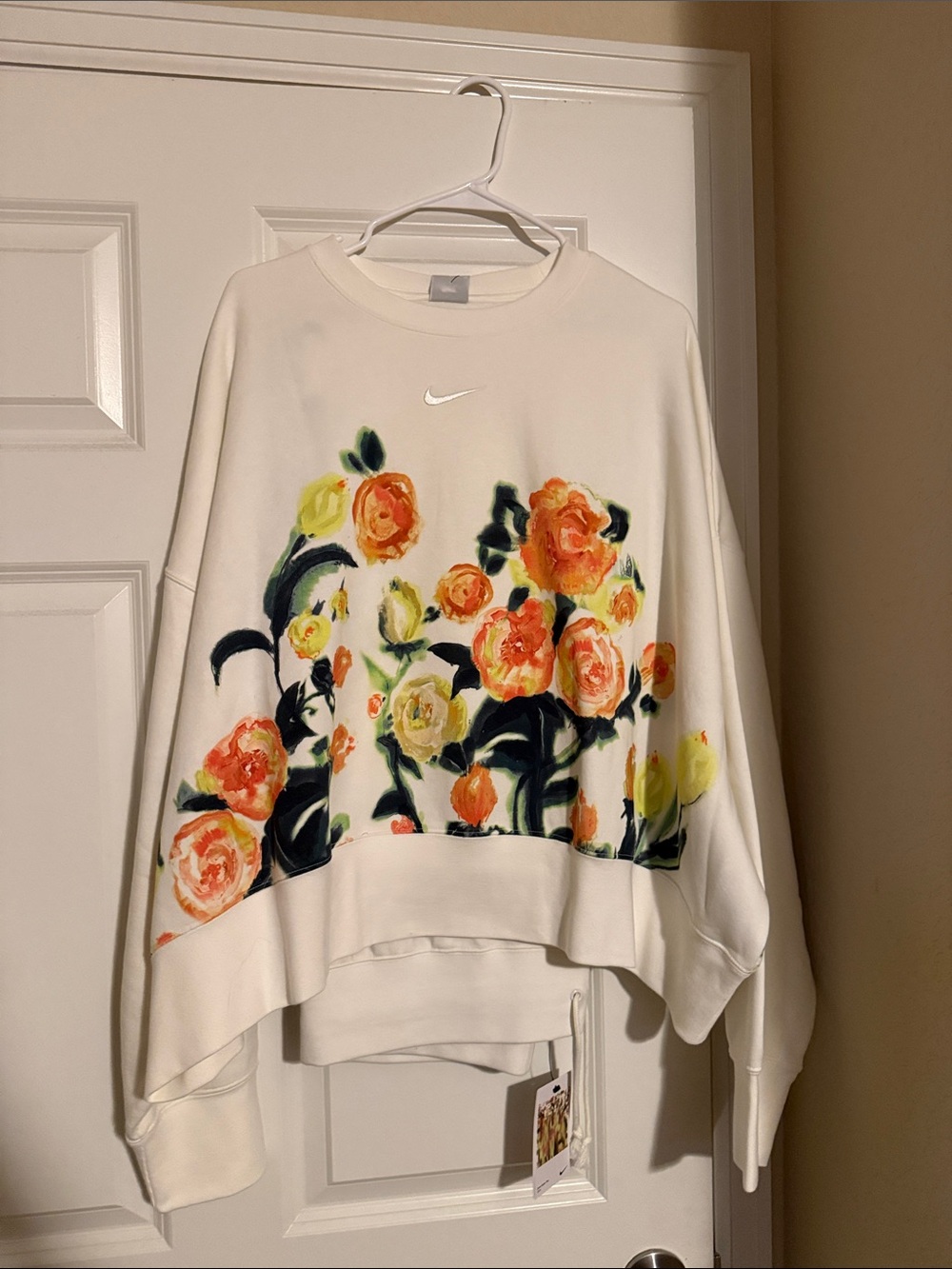 Nike Anna Deller Yee 2024 Cream Crewneck with Orange & Yellow Floral Print